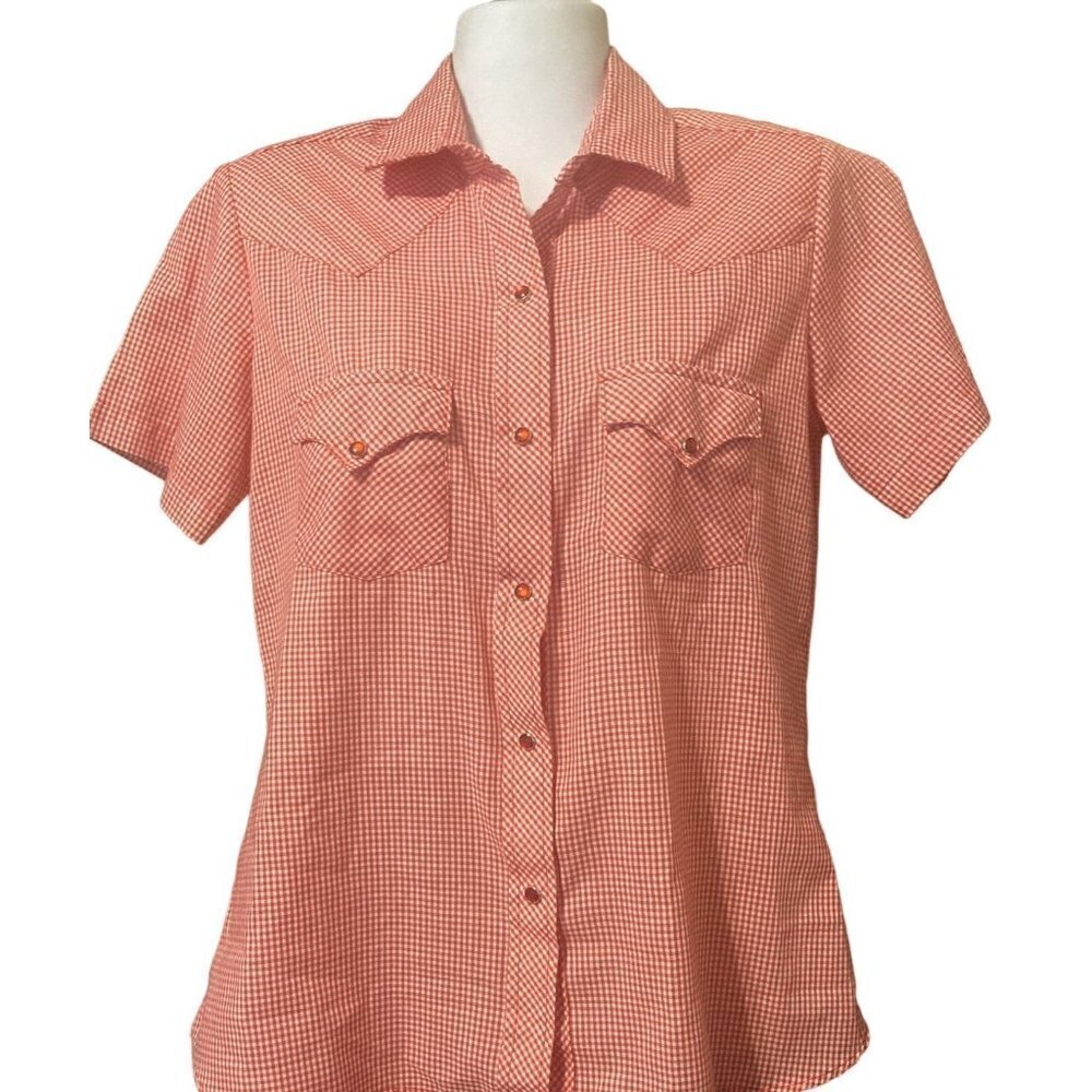Karman Women's Western Wear Vintage Red Snap Short Sleeve Shirt Size 11/12 USA